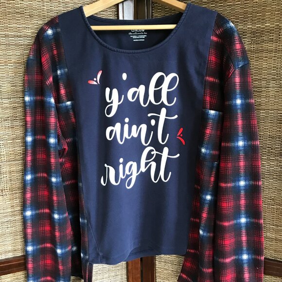 Reworked Flannel Shirt, Size M-L: Upcycled Oversized "Y'All Ain't Right" Graphic - Picture 8 of 11